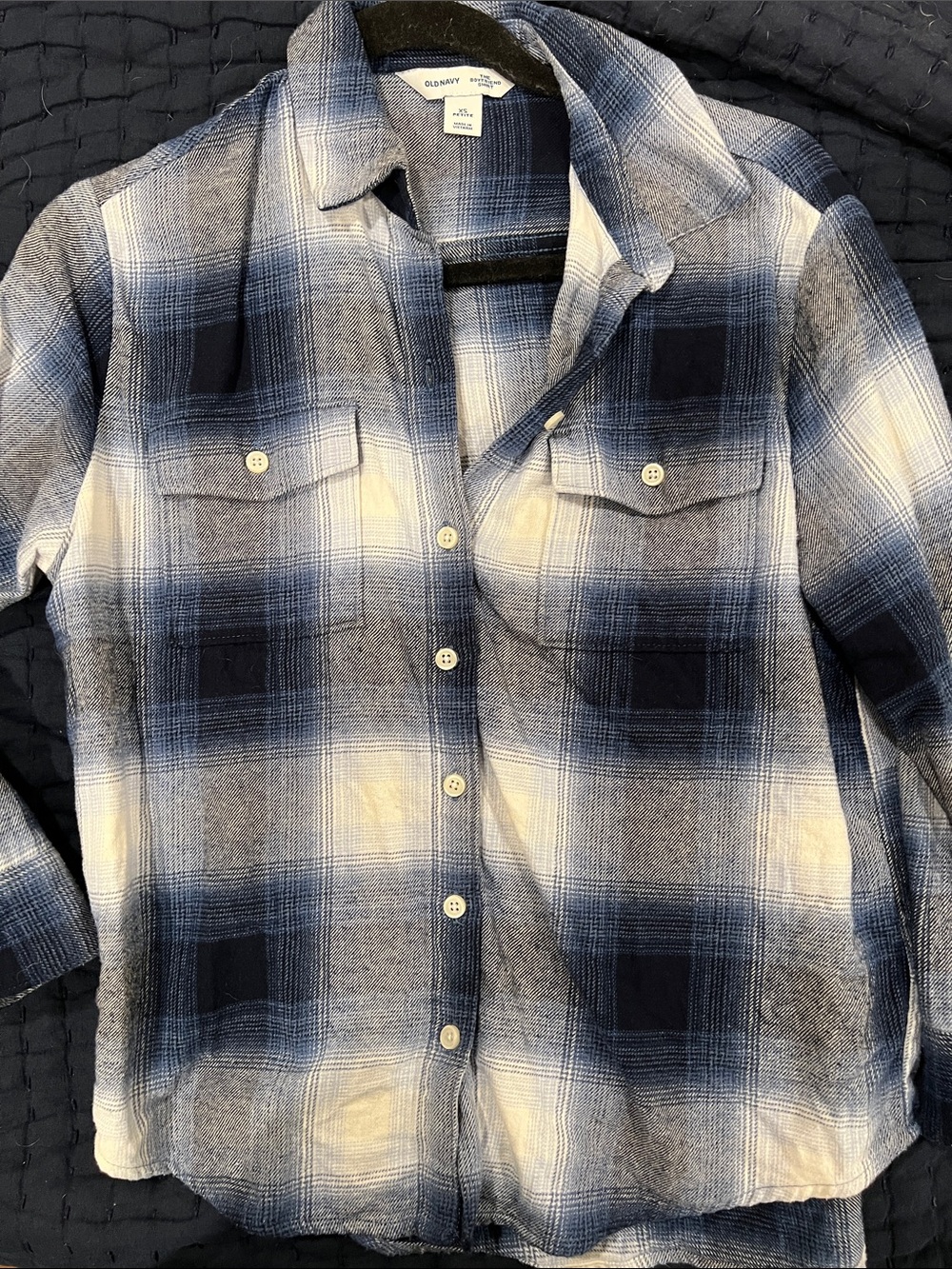 Old Navy Women’s Navy and White Plaid Button-Down Shirt